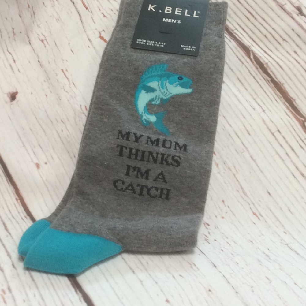 K -Bell men’s gray/blue crew socks